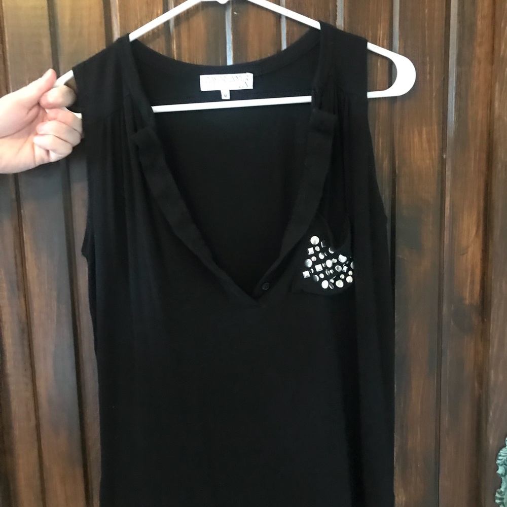 Black tank with beaded front pocket